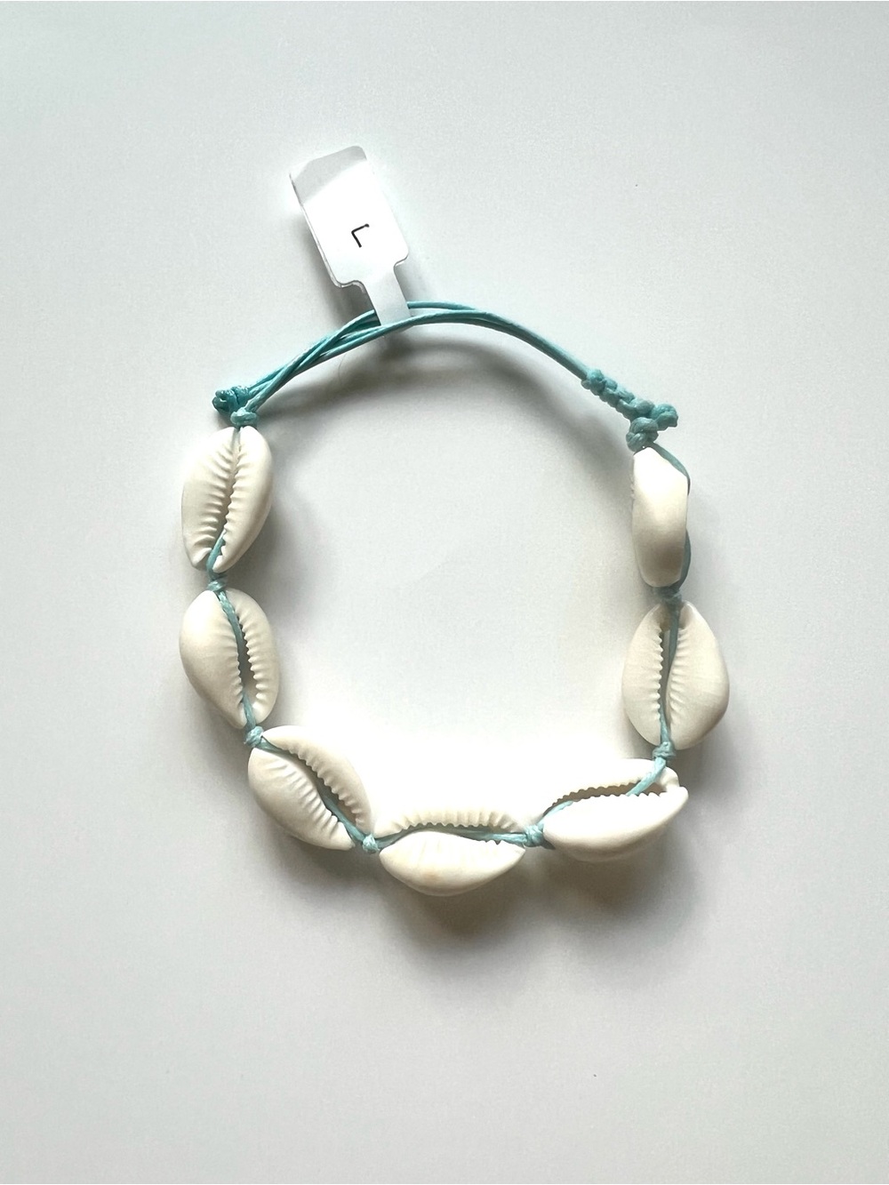 Vintage cowrie Shell Bracelet in White and Light Blue adjustable